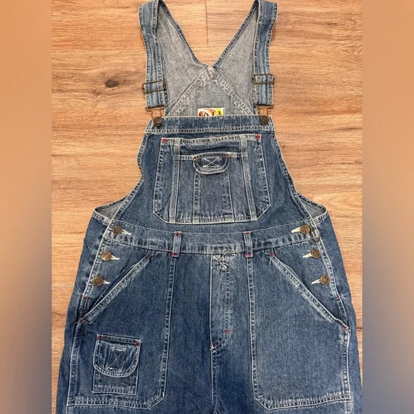 Vtg 90s SO.LA Blues Bib Overalls L Denim Carpenter Y2K Garage Street Wear - Picture 2 of 9